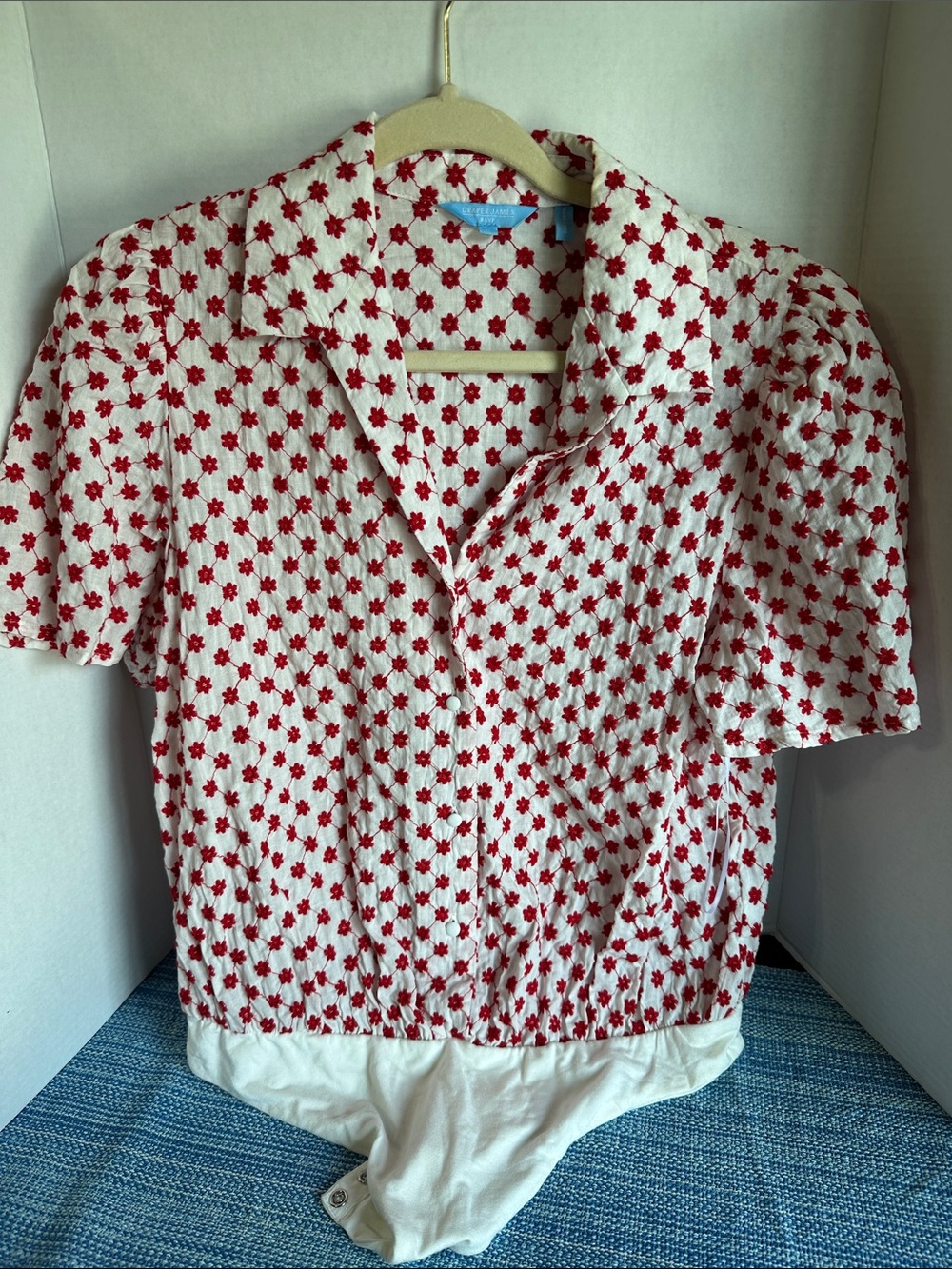 Draper James White Bodysuit with Red Floral Pattern